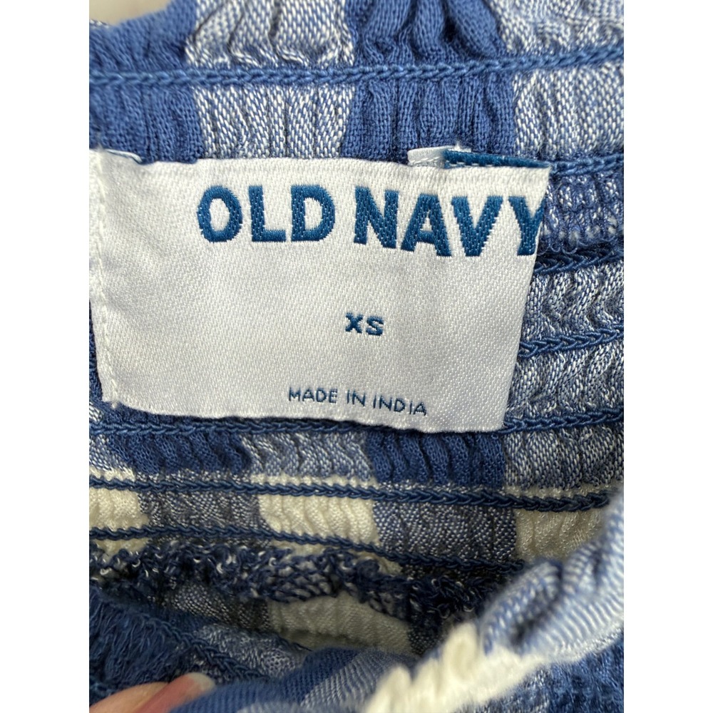 NEW Old Navy Blouse Women XS Blue Gingham Smocked Flutter Sleeve Button Front - Picture 2 of 8